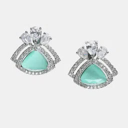 DressBerry Silver-Toned & Sea Green Rhodium-Plated Triangular Studs Earrings-picture-18