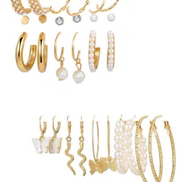Vembley Gold Plated Combo of 14 Pair Hoop and Studs Earrings-picture-35