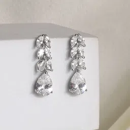 Avyana Rhodium-Plated Cubic Zirconia Drop Earrings-image-5