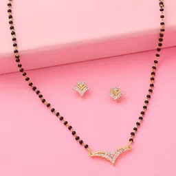 Estele Gold Plated Classic Designer Mangalsutra Necklace Set-picture-39