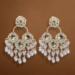 UnfoldSelf Gold-Plated Stone Studded & Beaded Contemporary Chandbalis Earrings-picture-46