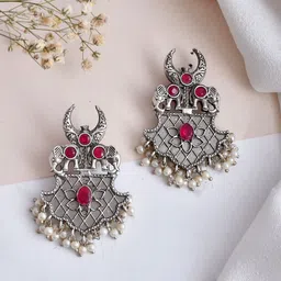 DASTOOR Silver-Plated Oxidised Contemporary Chandbalis-picture-52