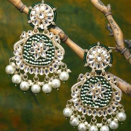 ZENEME Green Peacock Shaped Chandbalis Earrings-picture-34