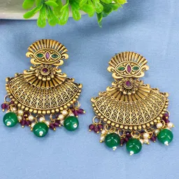 PRIVIU Gold Plated Oxidised Antique Drop Earrings image 1