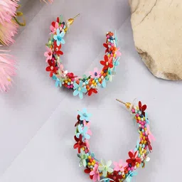 UNIVERSITY TRENDZ Gold Plated Floral Beaded Half Hoop Earrings-picture-11