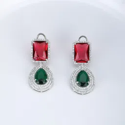 Adwitiya Collection Rhodium-Plated Emerald Classic Drop Earrings-picture-53