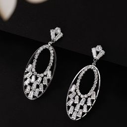 Rubans Silver-Plated & White American Diamond Classic Drop Earrings-picture-0