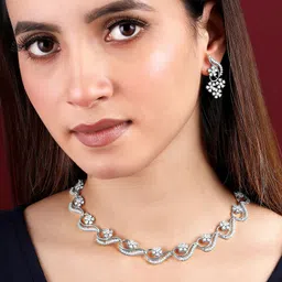 Peora Silver Plated Cubic Zirconia-Studded Necklace And Earrings-picture-35