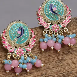 OOMPH Peacock Shaped Meenakari Drop Earrings image 1