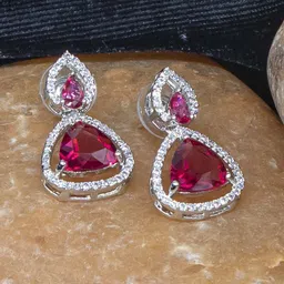 Manikya Rhodium Plated American Diamond-Studded Teardrop Shaped Drop Earrings-image-54