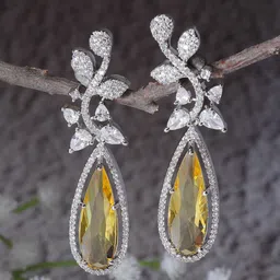 ZENEME Rhodium-Plated Teardrop Shaped Drop Earrings image 1