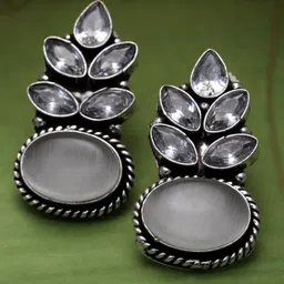 Sanjog Silver-Plated CZ Stone-Studded Contemporary Drop Earrings-picture-34