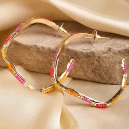 XPNSV Gold-Plated Artificial Beads Hoop Earrings-picture-11