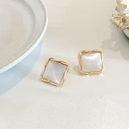Unwind by Yellow Chimes Women Gold-Toned Square Design Stone Studded Stud Earrings-picture-33