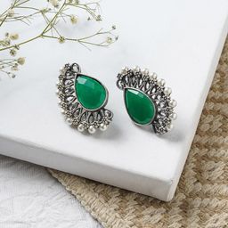 TEEJH Silver-Toned Contemporary Drop Earrings-picture-43