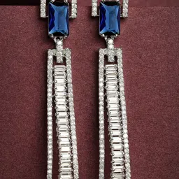 KARATCART Silver-Plated Cubic Zirconia Studded Tasselled Drop Earrings-picture-38