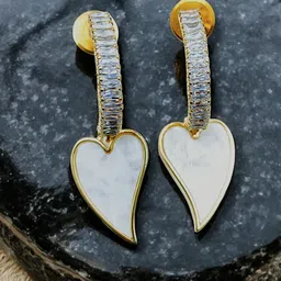 Manikya Gold-Plated CZ Stone Studded Heart Shaped Stainless Steel Half Hoop Earrings-picture-28