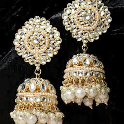 ZENEME Gold-Plated Dome Shaped Jhumkas Earrings-picture-18