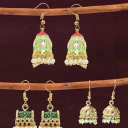 OOMPH Set Of 3 Dome Shaped Meenakari Jhumkas-image-88