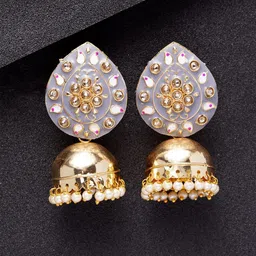 Shining Diva Grey & Gold-Toned Dome Shaped Jhumkas Earrings-picture-28