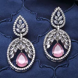ZENEME Pink Oval Drop Earrings-picture-34
