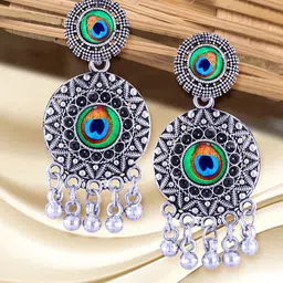 Vighnaharta Rhodium-Plated Floral Shaped Drop Earrings-picture-18