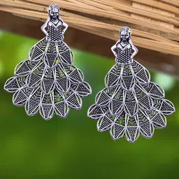 Vighnaharta Rhodium-Plated Floral Shaped Drop Earrings-picture-37