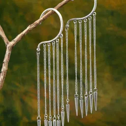 Sanjog Silver-Plated Contemporary Ear Cuff Drop Long Snake Chain Statement Dangle Hoop Earrings-picture-21