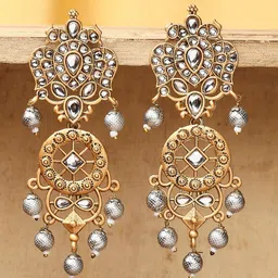 OOMPH Kundan Studded Circular Drop Earrings-image-29