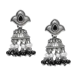 Young & Forever Brass-Plated Oxidised Jhumkas Earrings image 1
