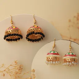Jazz and Sizzle Set Of 2 Dome Shaped Meenakari Jhumkas-picture-14