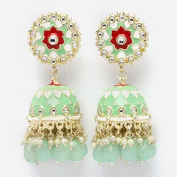 Aazeen Gold-Plated Dome Shaped Jhumkas Earrings-image-6