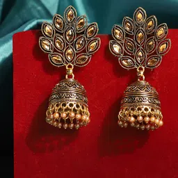 ANIKAS CREATION Gold-Plated Dome Shaped Jhumkas Earrings-picture-35