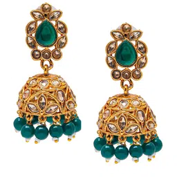 Shining Jewel - By Shivansh Gold-Plated Green Dome Shaped Jhumkas Earrings-image-42
