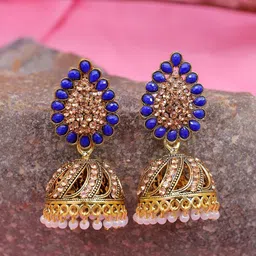 Crunchy Fashion Gold-Plated Dome Shaped Jhumkas Earrings-picture-50