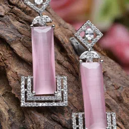 ZENEME Rhodium Plated AD Studded Drop Earrings-picture-33