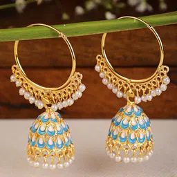 Shining Diva Gold-Toned & Blue Meenakari Jhumkas Earrings-picture-21
