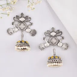 DASTOOR Silver-Plated Contemporary Oxidised Jhumkas-picture-11