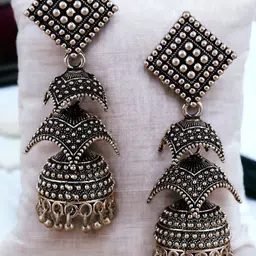LUCKY JEWELLERY German Silver-Plated Oxidised Jhumkas-picture-49