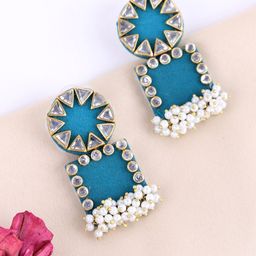PANASH Gold-Plated Artificial Stones-Studded And Beaded Drop Earrings-picture-28
