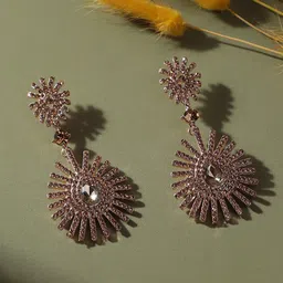 SOHI Gold Plated Stone Studded Contemporary Drop Earrings-image-14