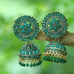 MEENAZ Gold-Plated American Diamond-Studded & Beaded Jhumkas-picture-29