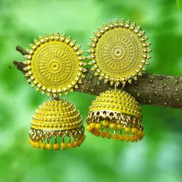 MEENAZ Gold-Plated American Diamond Studded Dome Shaped Jhumkas-picture-37