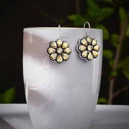 Bamboo Tree Jewels Silver-Plated Stone-Studded Floral Drop Earrings-picture-26