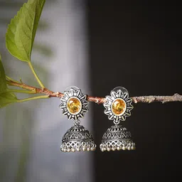 Bamboo Tree Jewels Silver Plated Stone-Studded Dome Shaped Jhumkas-picture-22