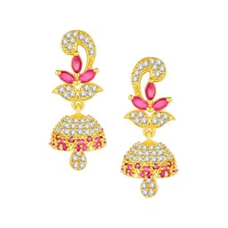 Peora Gold-Plated CZ Studded Floral Jhumkas-picture-36