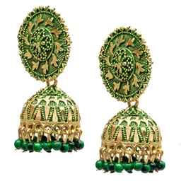 Shining Jewel - By Shivansh Gold-Plated Cubic Zirconia Studded Contemporary Jhumkas-picture-30