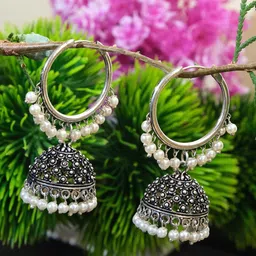 Crunchy Fashion Silver-Plated Dome Shaped Jhumkas Earrings-picture-37