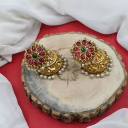 StileAdda Gold Plated Artificial Beads Studded Jhumkas image 1