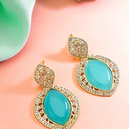 aadita Gold Plated Geometric Stone Studded Drop Earrings-picture-27